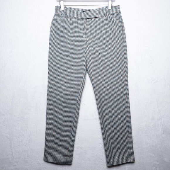 TALBOTS Signature Houndstooth Cotton Stretch Ankle Pants Brown Blue Ivory Sz 6 - Picture 1 of 7
